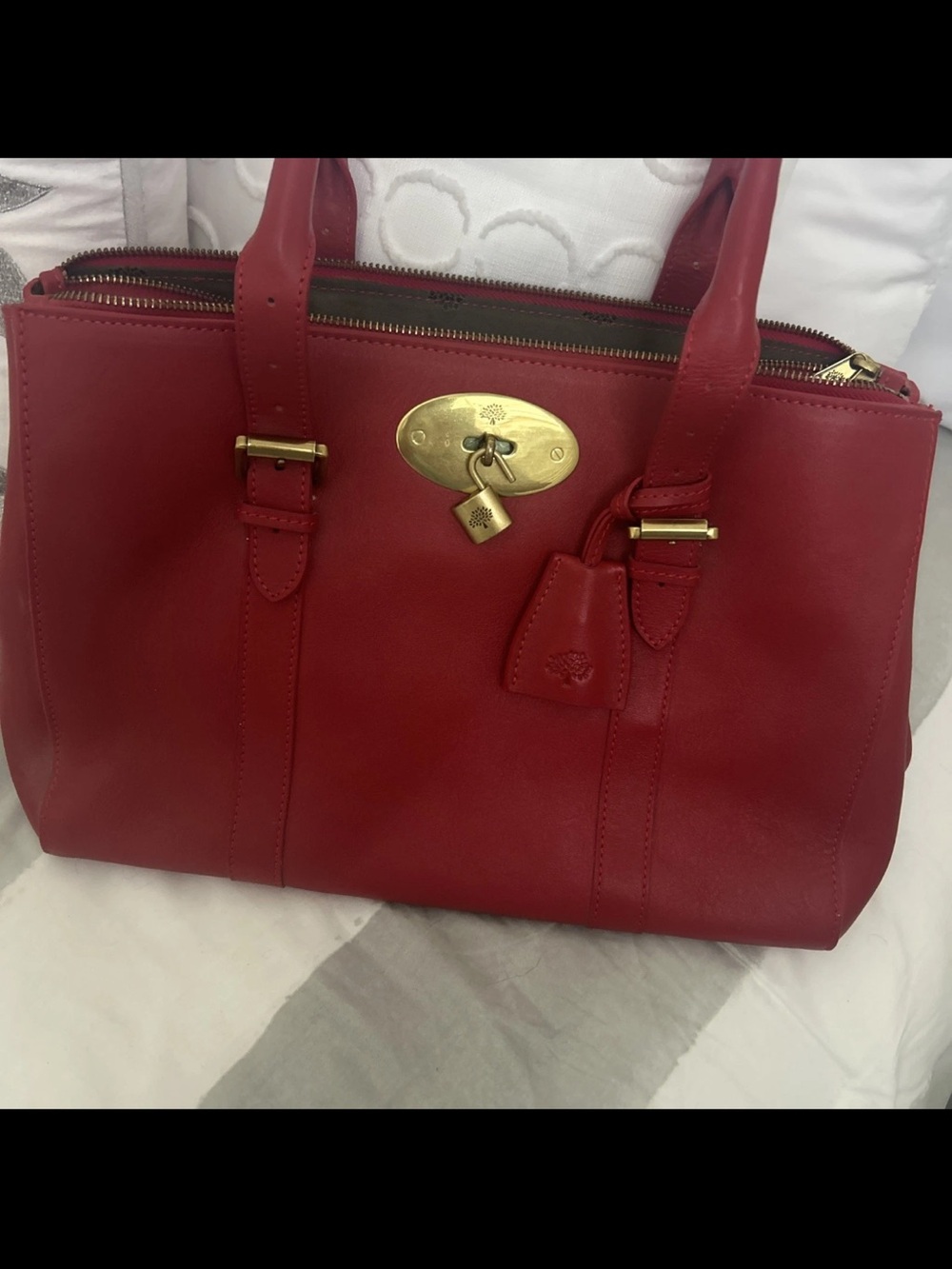 Mulberry Red Leather Satchel with Gold Hardware